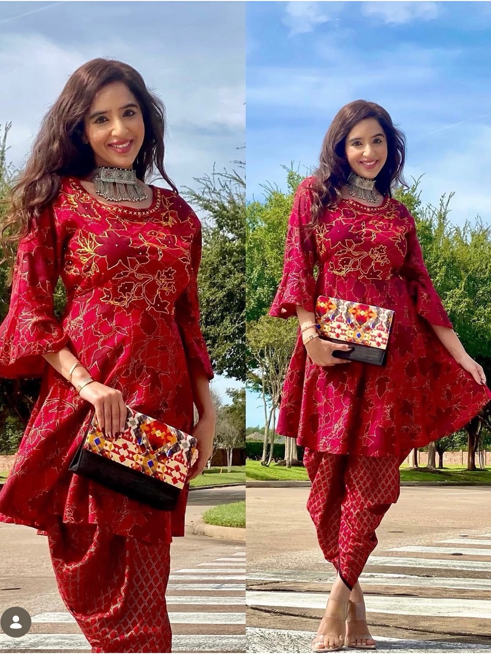Embroidered Burgundy Floral Kurta Set